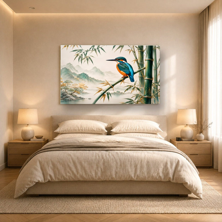 Birds Peacocks 4 tempered glass wall art displayed in a Bedroom Wall Art — premium UV-printed glass panel by Glass Wall Decor