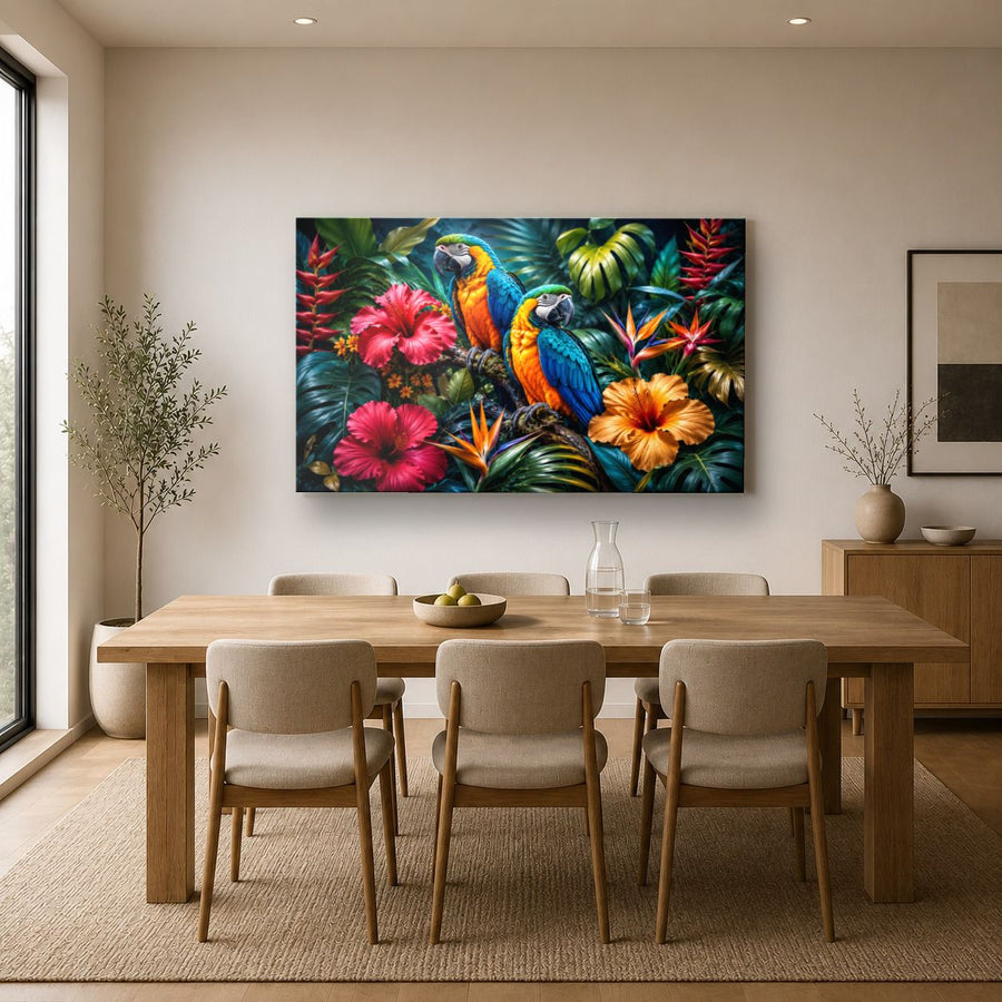 Birds Peacocks 5 tempered glass wall art displayed in a Kitchen Glass Wall Art Decor — premium UV-printed glass panel by Glass Wall Decor