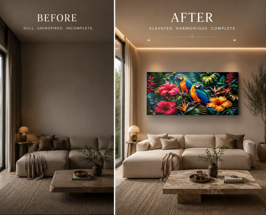 Birds Peacocks 5 tempered glass wall art displayed in a Living Room Wall Art — premium UV-printed glass panel by Glass Wall Decor