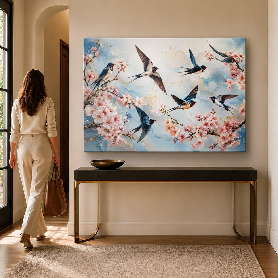 Birds Peacocks 6 tempered glass wall art displayed in a Entryway Wall Art — premium UV-printed glass panel by Glass Wall Decor