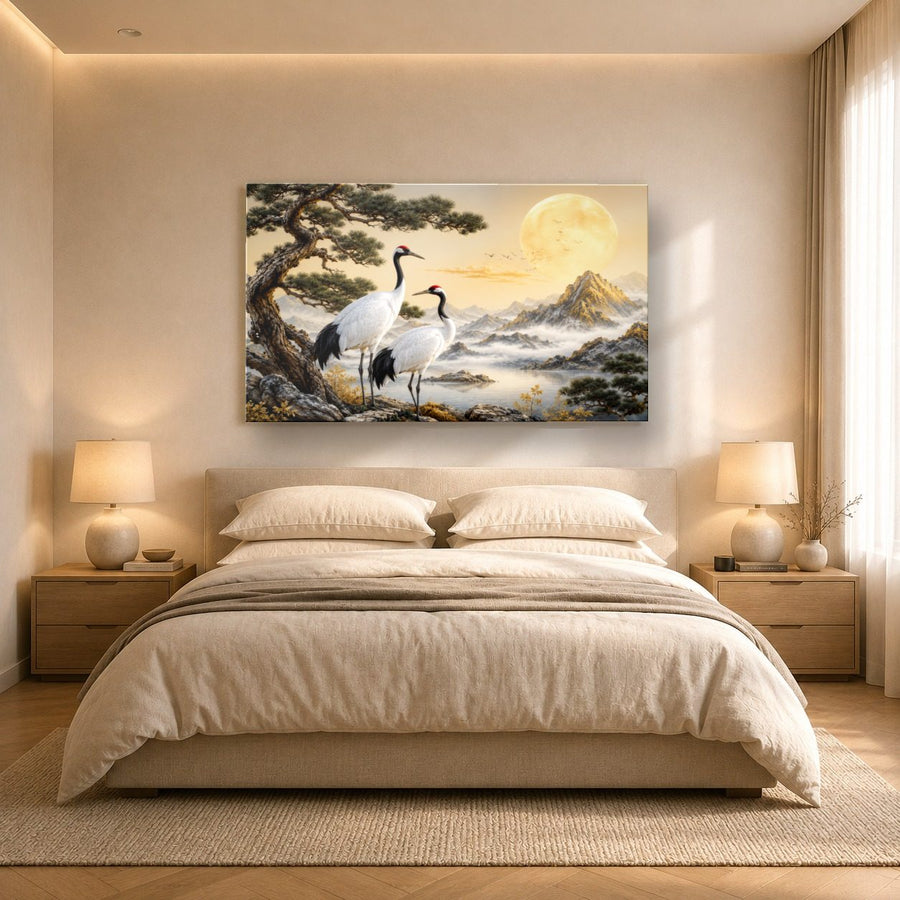 Birds Peacocks 7 tempered glass wall art displayed in a Bedroom Wall Art — premium UV-printed glass panel by Glass Wall Decor