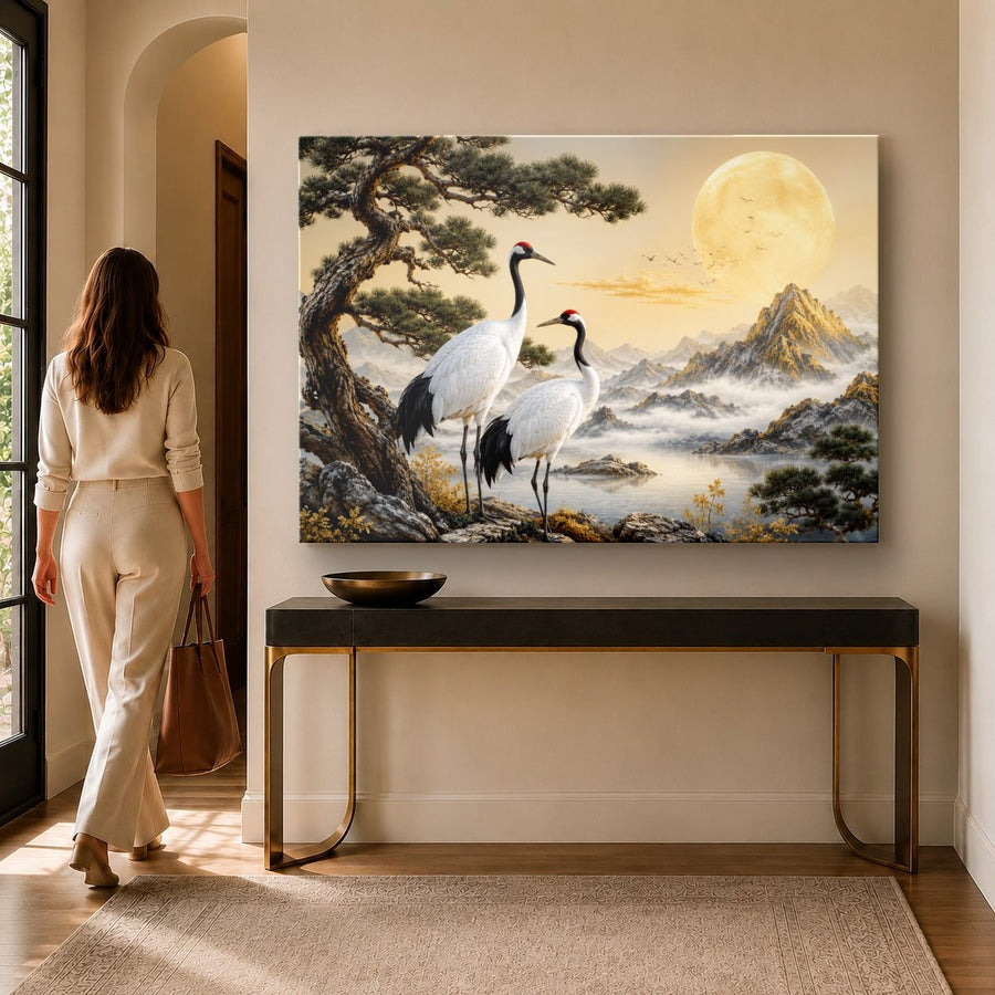 Birds Peacocks 7 tempered glass wall art displayed in a Entryway Wall Art — premium UV-printed glass panel by Glass Wall Decor