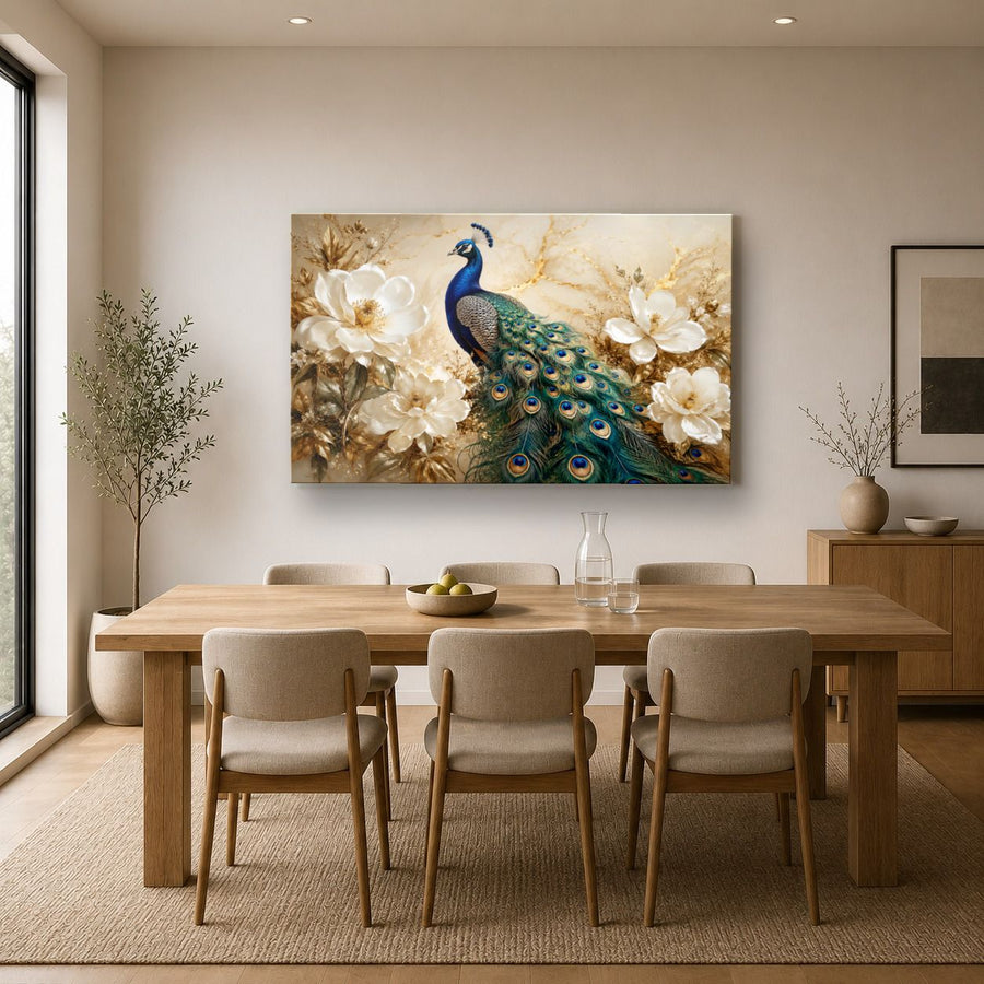 Birds Peacocks 8 tempered glass wall art displayed in a Kitchen Glass Wall Art Decor — premium UV-printed glass panel by Glass Wall Decor