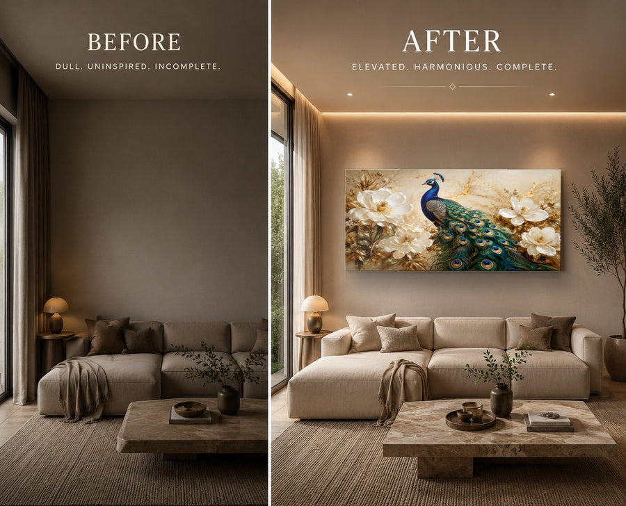 Birds Peacocks 8 tempered glass wall art displayed in a Living Room Wall Art — premium UV-printed glass panel by Glass Wall Decor