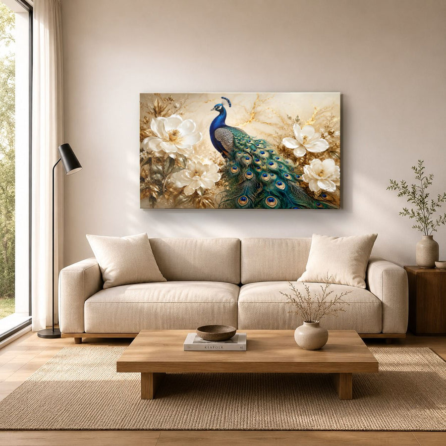Birds Peacocks 8 tempered glass wall art displayed in a Living Room Wall Art Tempered Glass — premium UV-printed glass panel by Glass Wall Decor