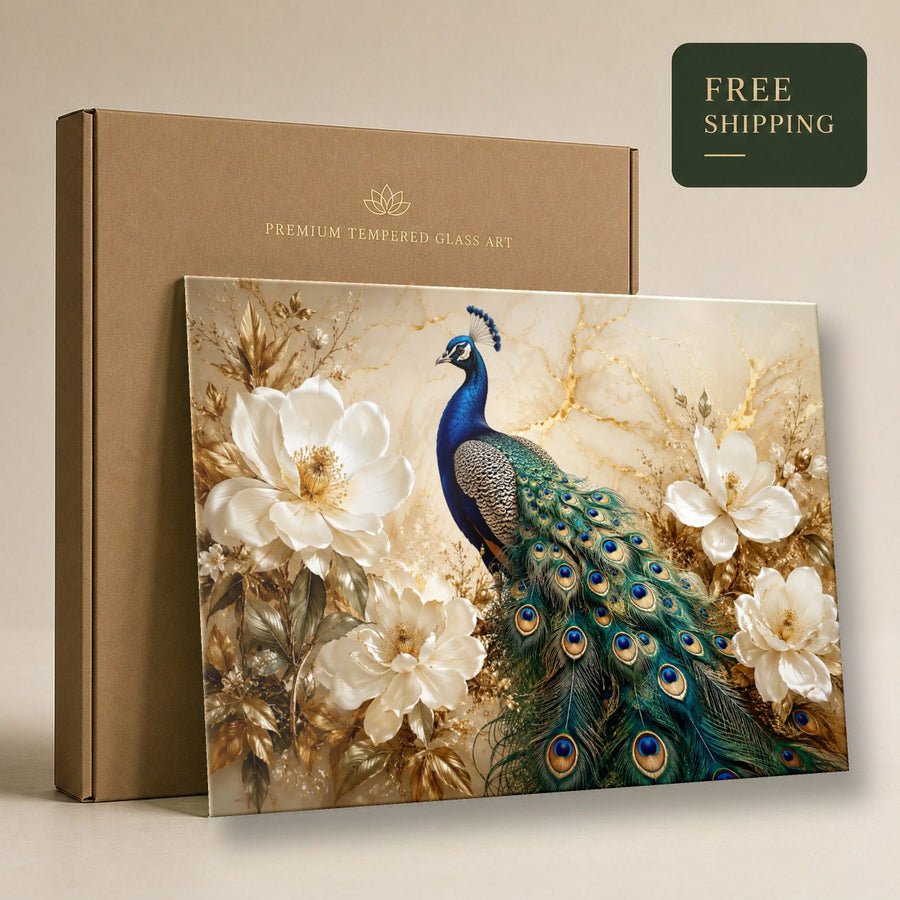 Birds Peacocks 8 tempered glass wall art displayed in a Tempered Glass Wall Art — premium UV-printed glass panel by Glass Wall Decor