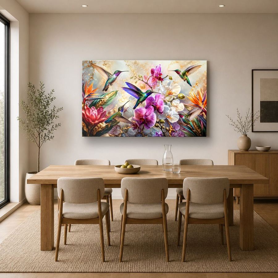 Birds Peacocks 9 tempered glass wall art displayed in a Kitchen Glass Wall Art Decor — premium UV-printed glass panel by Glass Wall Decor