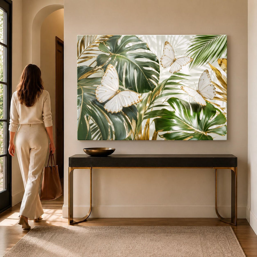 Butterflies 1 tempered glass wall art displayed in a Entryway Wall Art — premium UV-printed glass panel by Glass Wall Decor