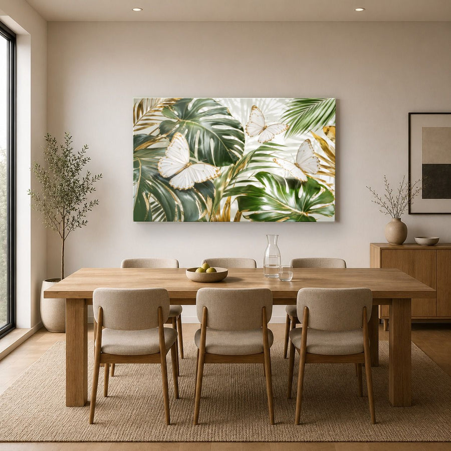 Butterflies 1 tempered glass wall art displayed in a Kitchen Glass Wall Art Decor — premium UV-printed glass panel by Glass Wall Decor