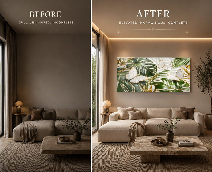 Butterflies 1 tempered glass wall art displayed in a Living Room Wall Art — premium UV-printed glass panel by Glass Wall Decor