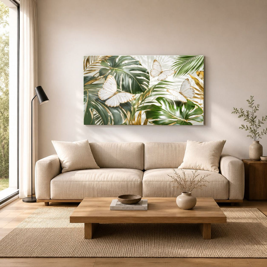 Butterflies 1 tempered glass wall art displayed in a Living Room Wall Art Tempered Glass — premium UV-printed glass panel by Glass Wall Decor