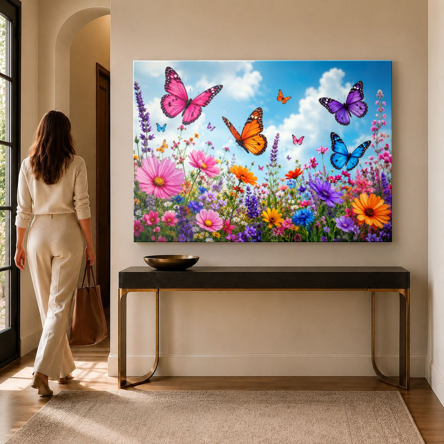 Butterflies 10 tempered glass wall art displayed in a Entryway Wall Art — premium UV-printed glass panel by Glass Wall Decor