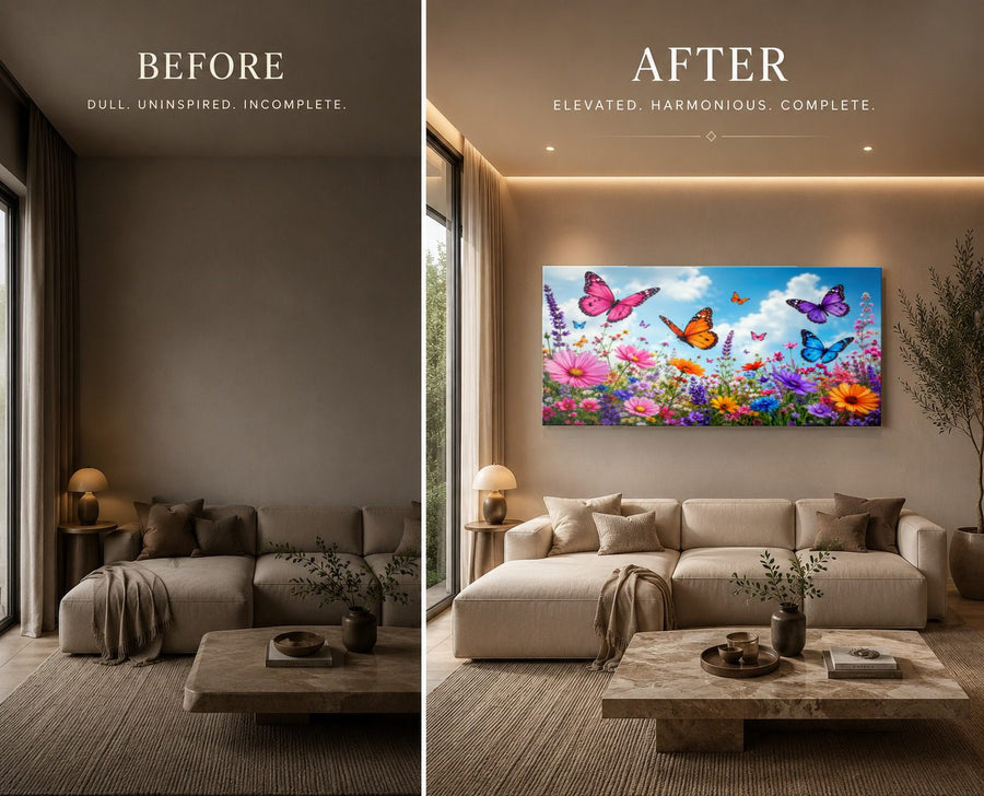 Butterflies 10 tempered glass wall art displayed in a Living Room Wall Art — premium UV-printed glass panel by Glass Wall Decor