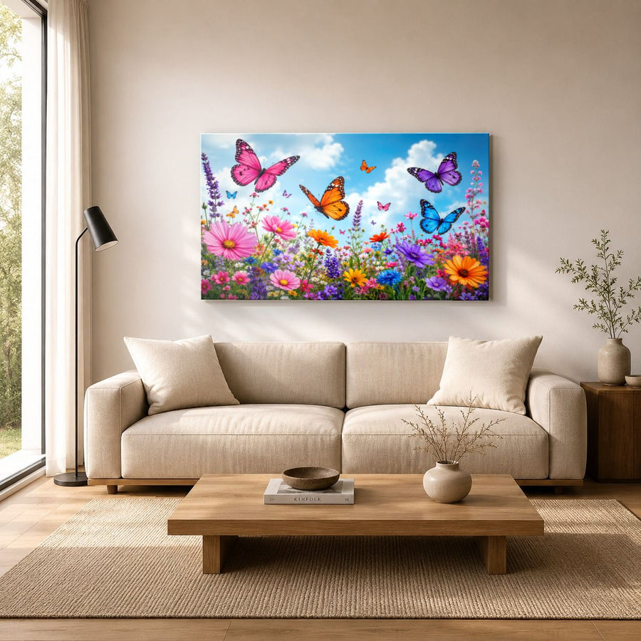 Butterflies 10 tempered glass wall art displayed in a Living Room Wall Art Tempered Glass — premium UV-printed glass panel by Glass Wall Decor