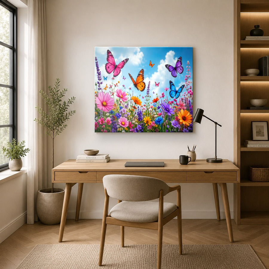 Butterflies 10 tempered glass wall art displayed in a Office Wall Art — premium UV-printed glass panel by Glass Wall Decor