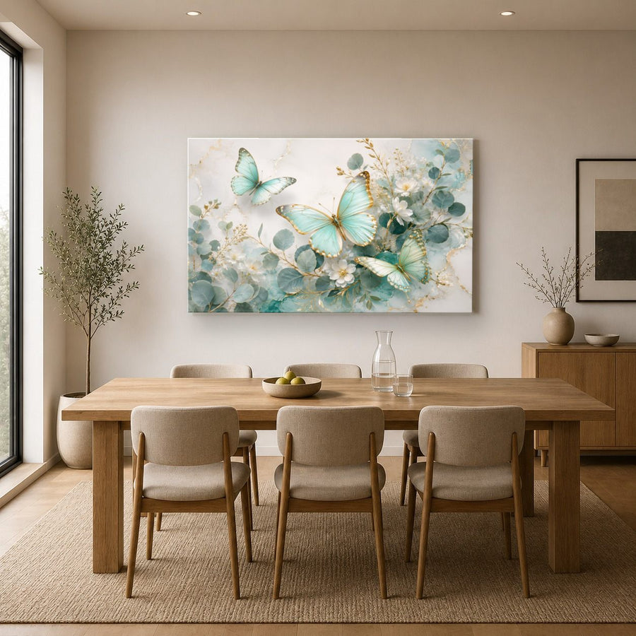 Butterflies 2 tempered glass wall art displayed in a Kitchen Glass Wall Art Decor — premium UV-printed glass panel by Glass Wall Decor