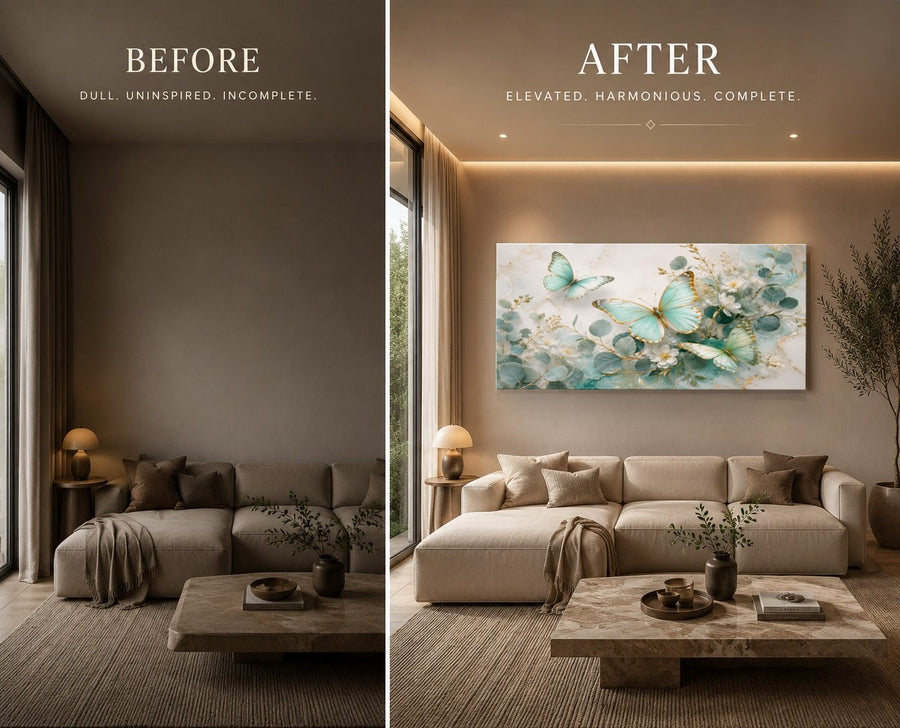 Butterflies 2 tempered glass wall art displayed in a Living Room Wall Art — premium UV-printed glass panel by Glass Wall Decor