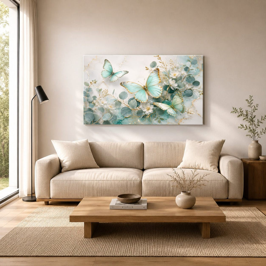 Butterflies 2 tempered glass wall art displayed in a Living Room Wall Art Tempered Glass — premium UV-printed glass panel by Glass Wall Decor