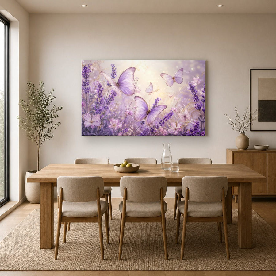 Butterflies 3 tempered glass wall art displayed in a Kitchen Glass Wall Art Decor — premium UV-printed glass panel by Glass Wall Decor