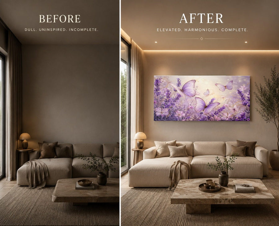 Butterflies 3 tempered glass wall art displayed in a Living Room Wall Art — premium UV-printed glass panel by Glass Wall Decor