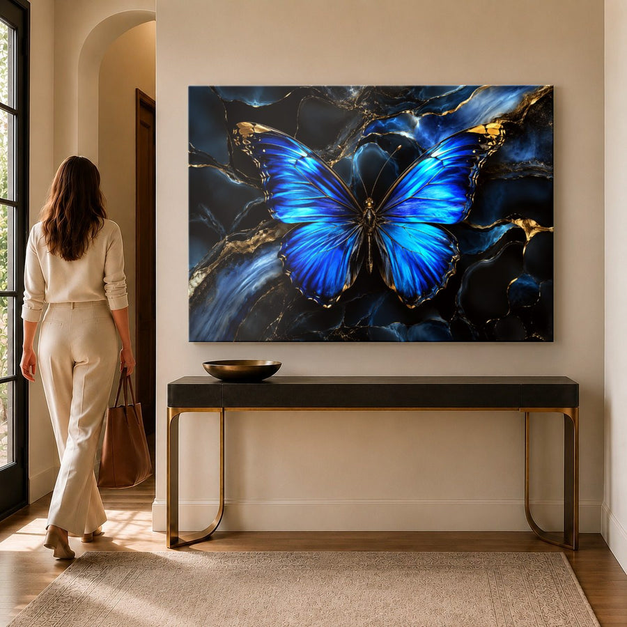 Butterflies 4 tempered glass wall art displayed in a Entryway Wall Art — premium UV-printed glass panel by Glass Wall Decor