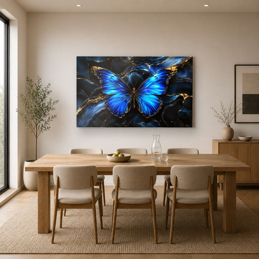 Butterflies 4 tempered glass wall art displayed in a Kitchen Glass Wall Art Decor — premium UV-printed glass panel by Glass Wall Decor