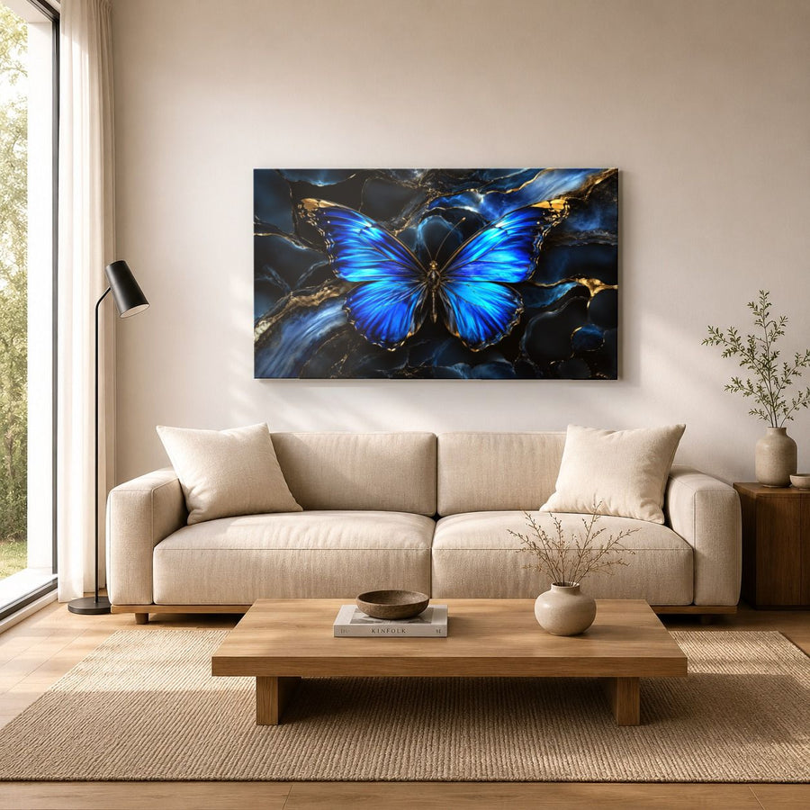 Butterflies 4 tempered glass wall art displayed in a Living Room Wall Art Tempered Glass — premium UV-printed glass panel by Glass Wall Decor