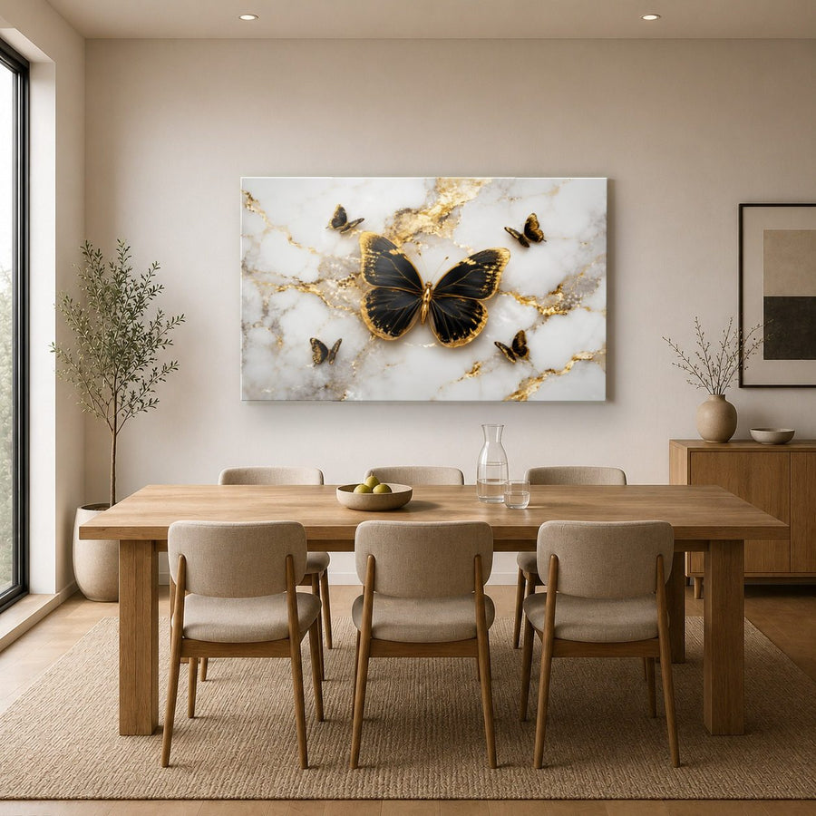 Butterflies 5 tempered glass wall art displayed in a Kitchen Glass Wall Art Decor — premium UV-printed glass panel by Glass Wall Decor