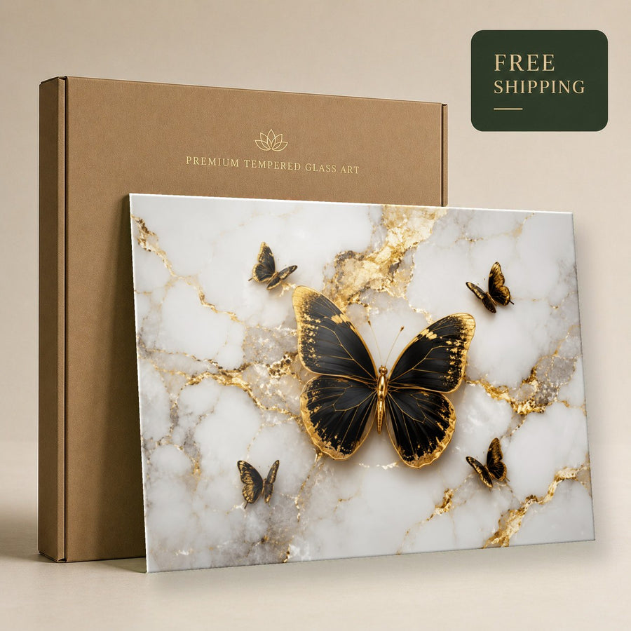Butterflies 5 tempered glass wall art displayed in a Tempered Glass Wall Art — premium UV-printed glass panel by Glass Wall Decor