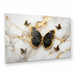 Black Gold Butterfly Tempered Glass Wall Art
