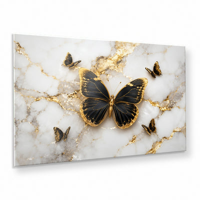 Black Gold Butterfly Tempered Glass Wall Art