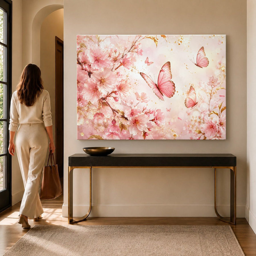 Butterflies 6 tempered glass wall art displayed in a Entryway Wall Art — premium UV-printed glass panel by Glass Wall Decor