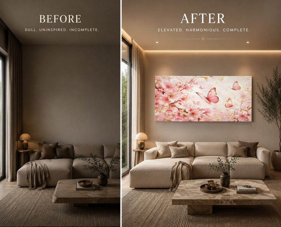Butterflies 6 tempered glass wall art displayed in a Living Room Wall Art — premium UV-printed glass panel by Glass Wall Decor