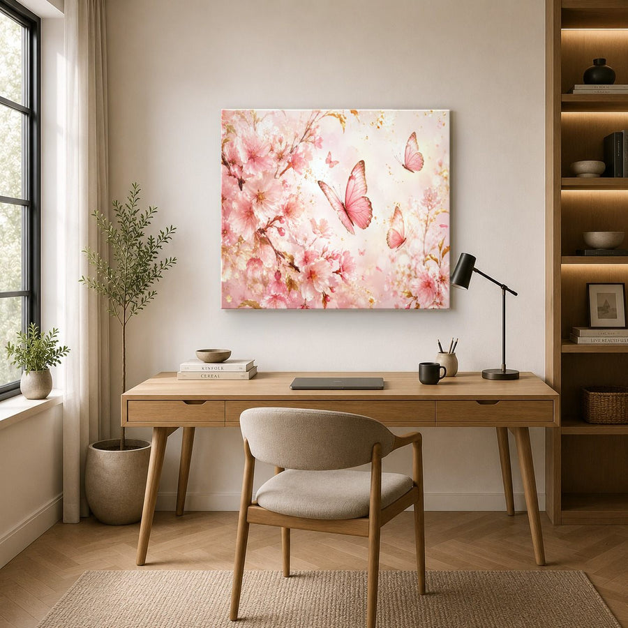 Butterflies 6 tempered glass wall art displayed in a Office Wall Art — premium UV-printed glass panel by Glass Wall Decor