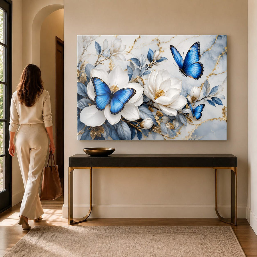Butterflies 7 tempered glass wall art displayed in a Entryway Wall Art — premium UV-printed glass panel by Glass Wall Decor