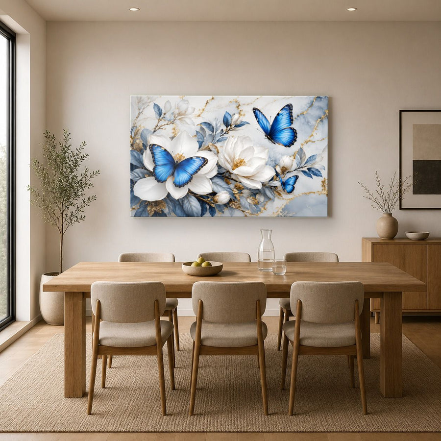 Butterflies 7 tempered glass wall art displayed in a Kitchen Glass Wall Art Decor — premium UV-printed glass panel by Glass Wall Decor