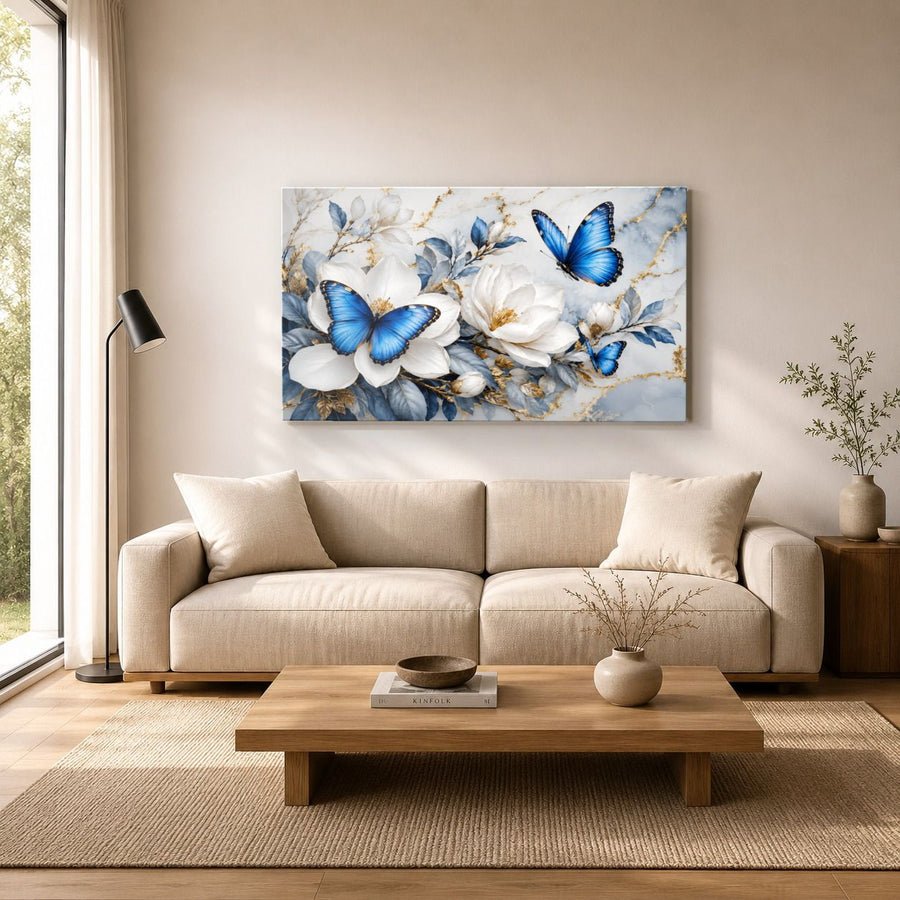 Butterflies 7 tempered glass wall art displayed in a Living Room Wall Art Tempered Glass — premium UV-printed glass panel by Glass Wall Decor