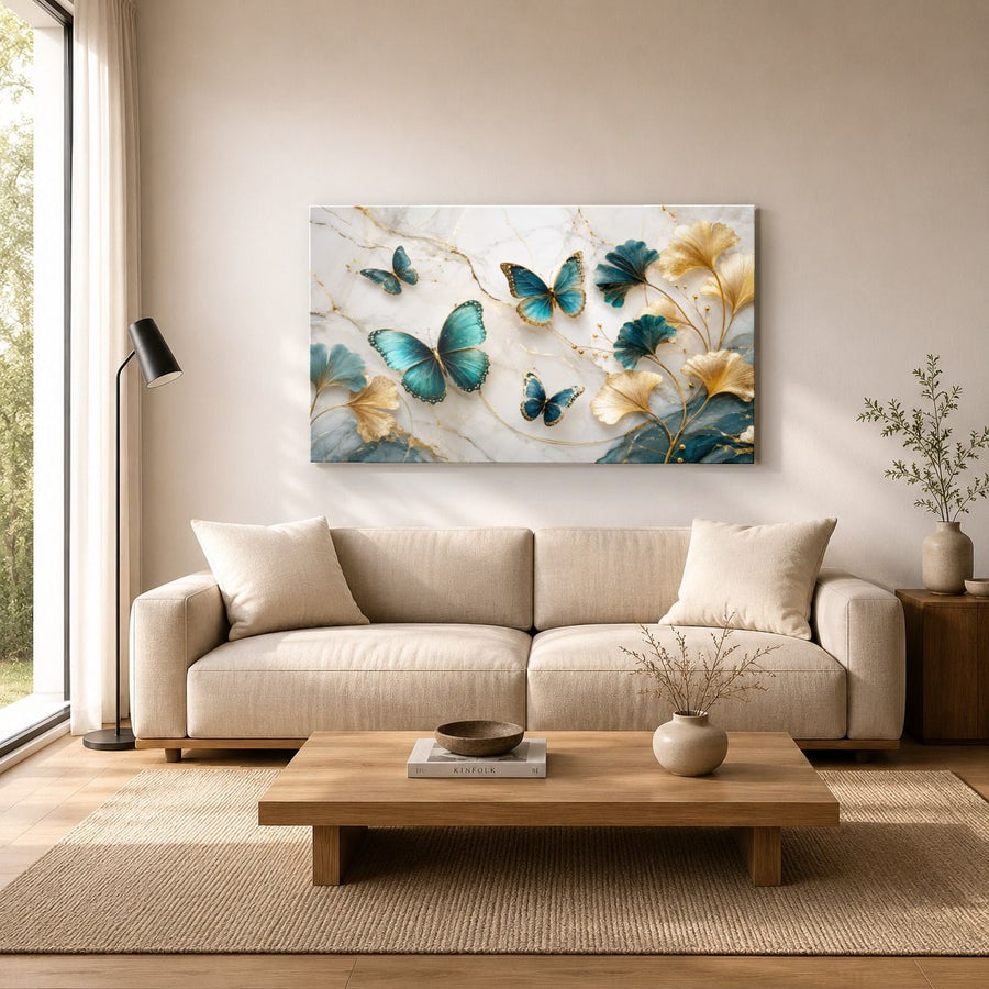 Butterflies 9 tempered glass wall art displayed in a Living Room Wall Art Tempered Glass — premium UV-printed glass panel by Glass Wall Decor