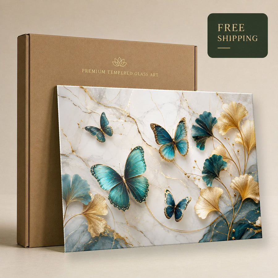 Butterflies 9 tempered glass wall art displayed in a Tempered Glass Wall Art — premium UV-printed glass panel by Glass Wall Decor