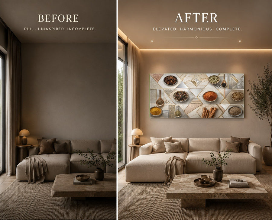 High-gloss culinary art print on tempered glass showcasing rich textures in a modern bistro.