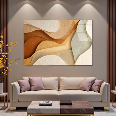 Abstract Tempered Glass Wall Art | Earthy Paper Cut Design