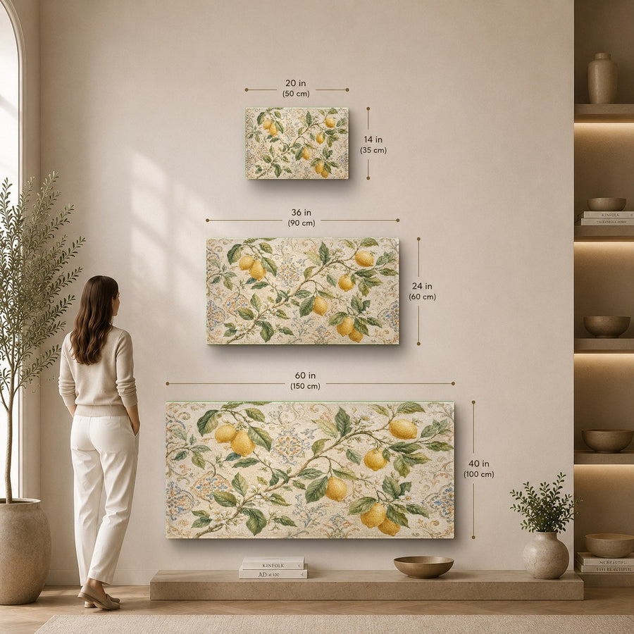 Botanical lemon glass artwork creating a refreshing atmosphere in a luxurious day spa.