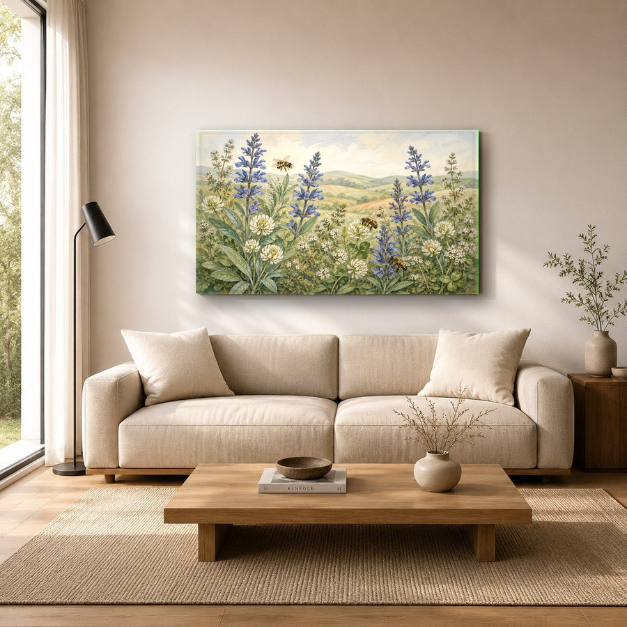 Wildflower garden glass art piece in a minimalist dining room setting