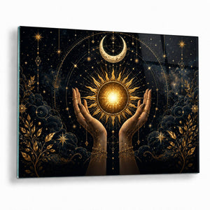 Celestial Sun and Moon Tempered Glass Wall Art