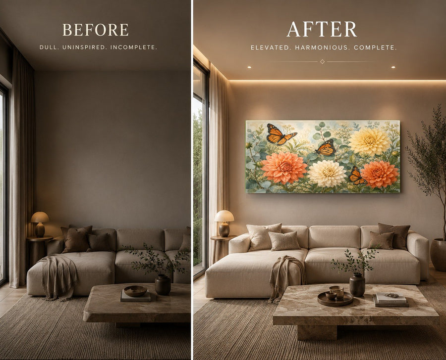 Close-up angle shot of Butterfly and Flower Glass Wall Art showing glossy texture