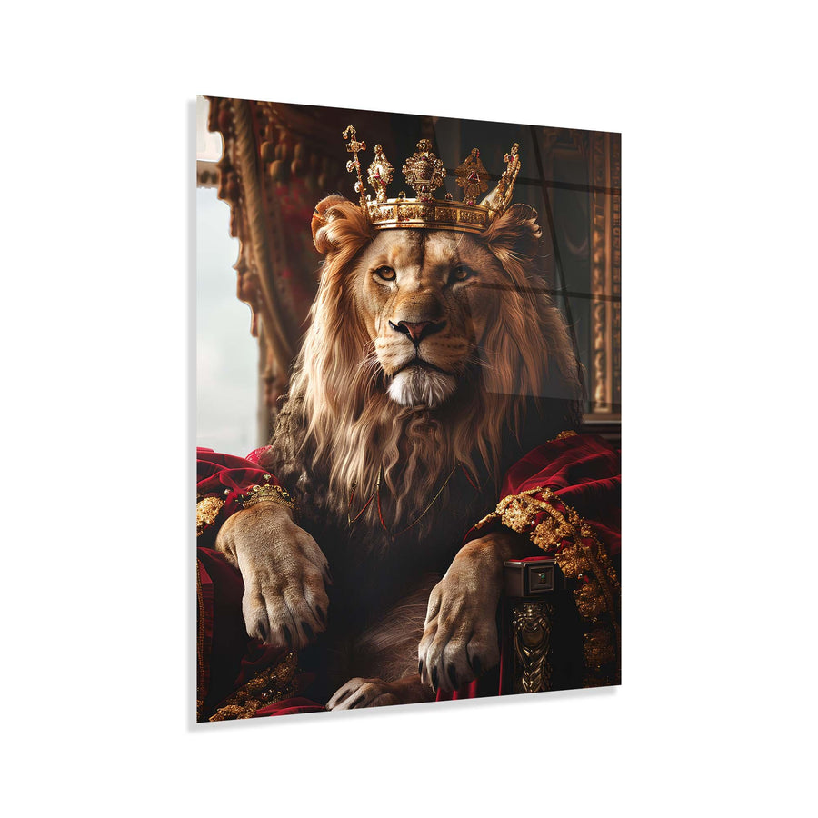 Lion wearing a crown in an ornate setting
