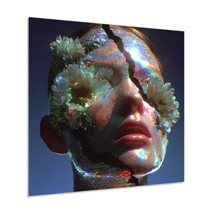 Cracked Face Floral Tempered Glass Wall Art | Avant-Garde Portrait