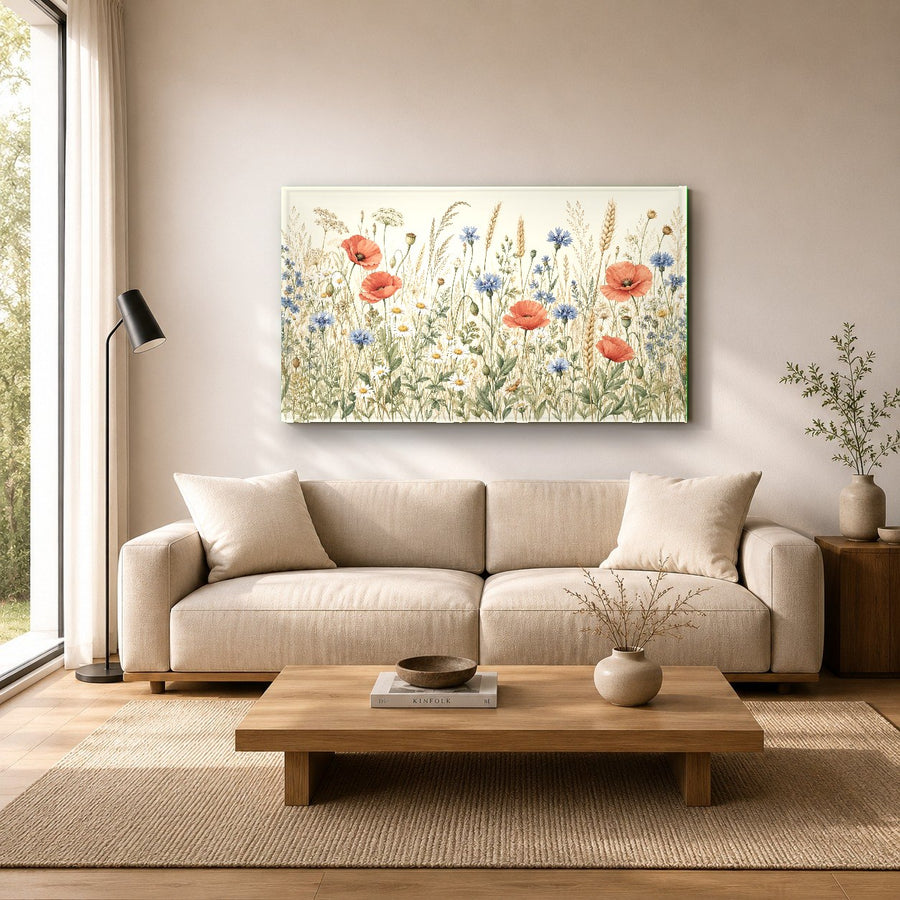Large wild flowers glass art piece featured in a luxury hotel lobby interior