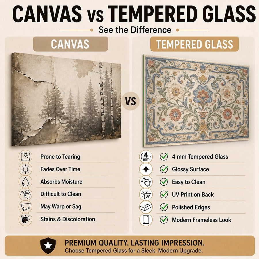 Mediterranean tile style tempered glass art featured in a coastal dining room