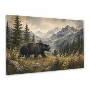 Black Bear Glass Wall Art | Rustic Lodge Tempered Glass Print